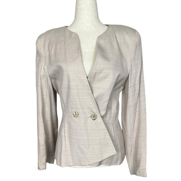 Vintage 1980s Christian Dior Peplum Blazer Beige Cream sz 6 Vtg Designer 80s - Picture 1 of 8